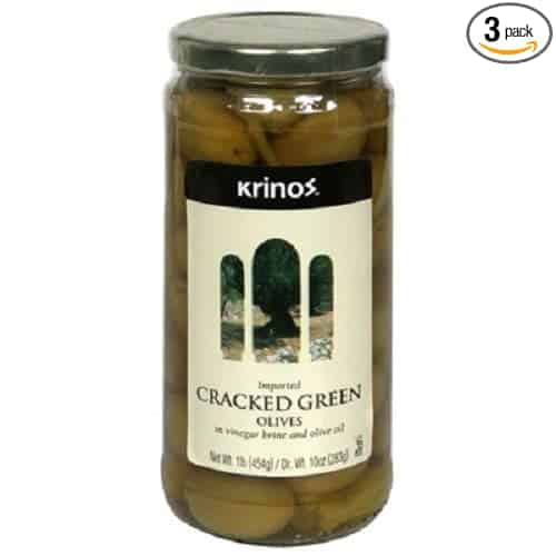 Krino's Green Olives Cracked, 16-Ounce Jars (Pack of 3)
