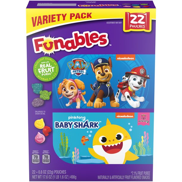 Funables Paw Patrol and Baby Shark Variety Fruit Snacks, 17.6 Oz, 22 Count