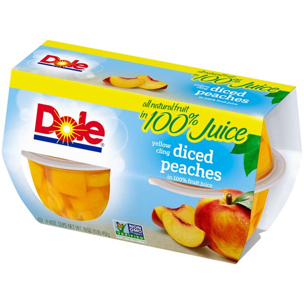 Dole Fruit Bowls Yellow Cling Diced Peaches, 4oz (4 Pack)