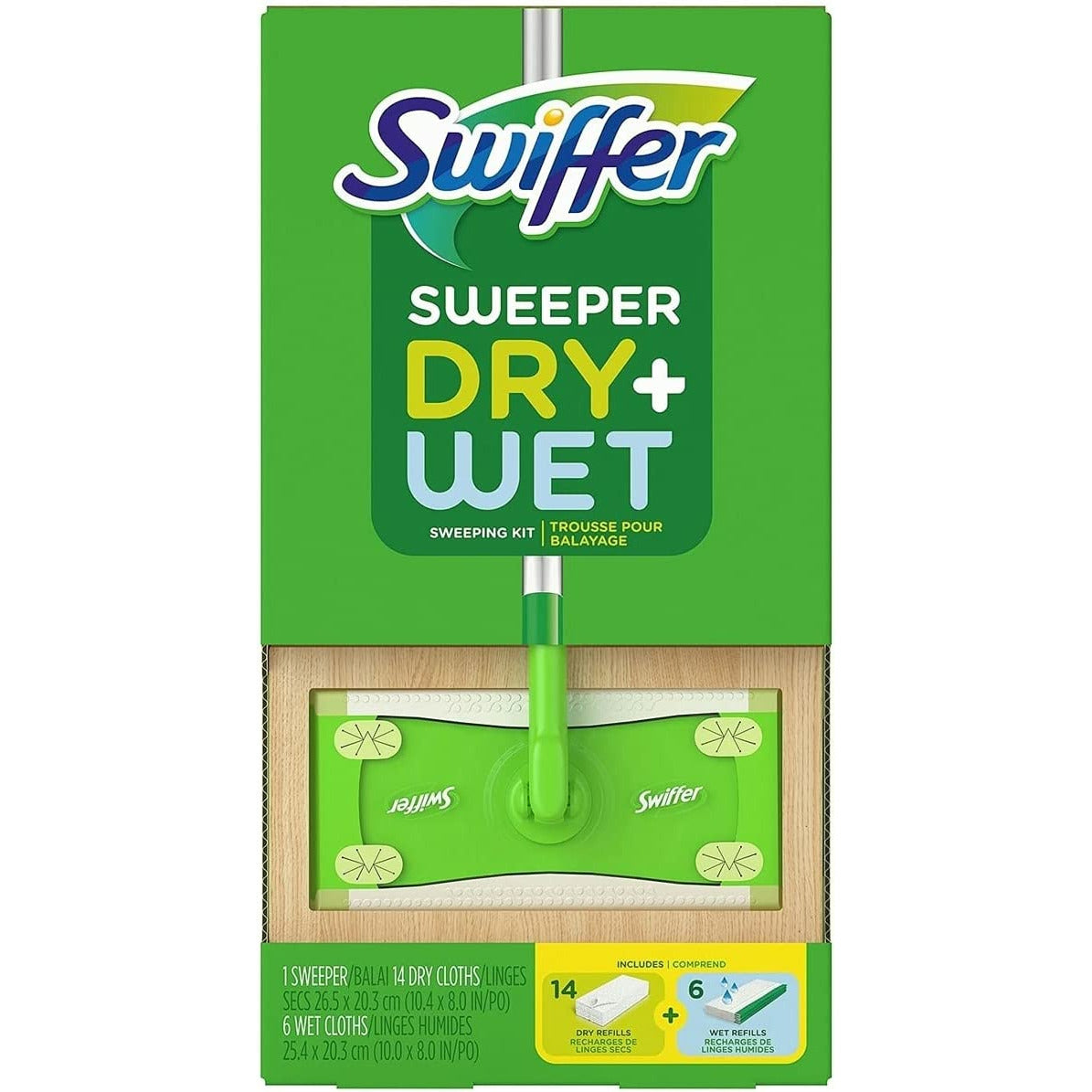 Swiffer Sweeper Dry + Wet Sweeping Kit - 1 Sweeper + 14 Dry Cloths + 6 Wet Cloths