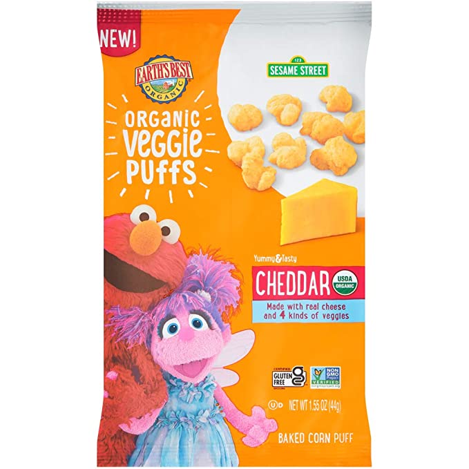 Earth's Best Toddler Snacks Cheddar Baked Corn Puffs, Organic, 1.55 Ounce