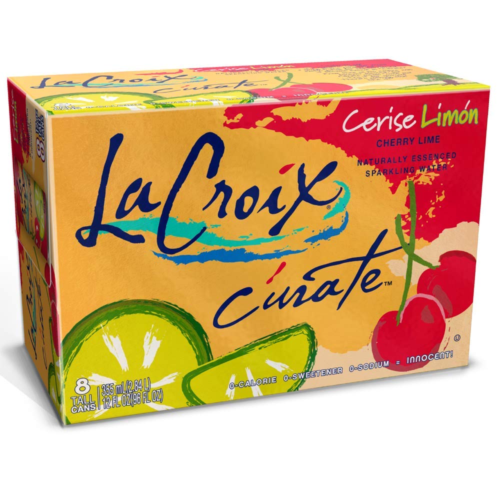 LaCroix Cúrate Cerise Limon Sparkling Water, Cherry Lime, Slim Cans, Naturally Essenced, 0 Calories, 0 Sweeteners, 0 Sodium, 12 Fl Oz (Pack of 8)