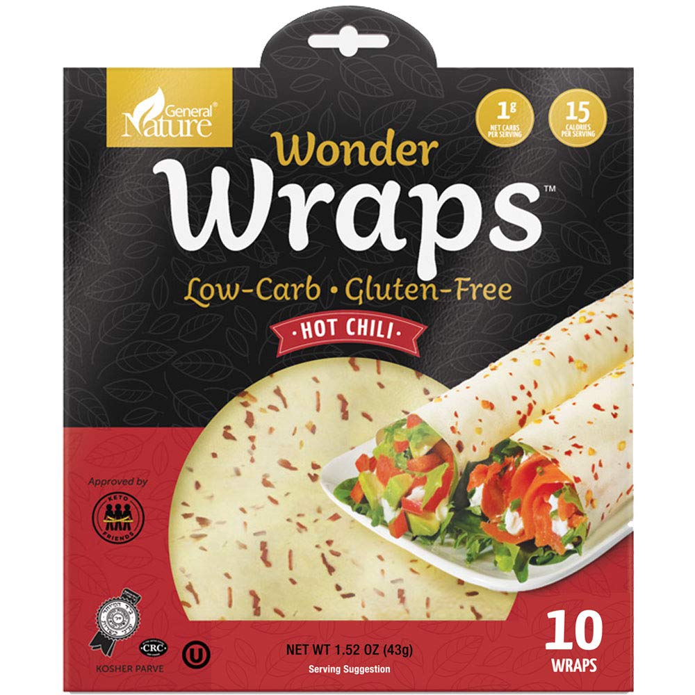 Wonder Wraps -Hot Chili- Low Carb Keto Tortillas 1 Pack/10 Wraps