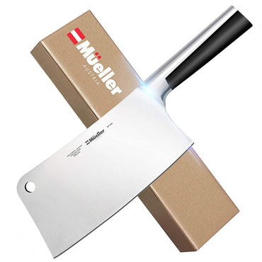 Mueller 7-inch Meat Cleaver Knife, Stainless Steel Professional Butcher Chopper, Stainless Steel Handle, Heavy Duty Blade for Home Kitchen and Restaurant