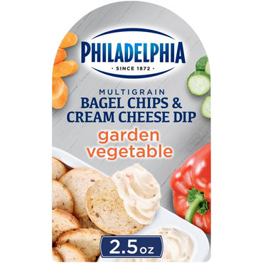 Philadelphia Multigrain Bagel Chips & Garden Vegetable Cream Cheese Dip Snack, 2.5 oz Tray