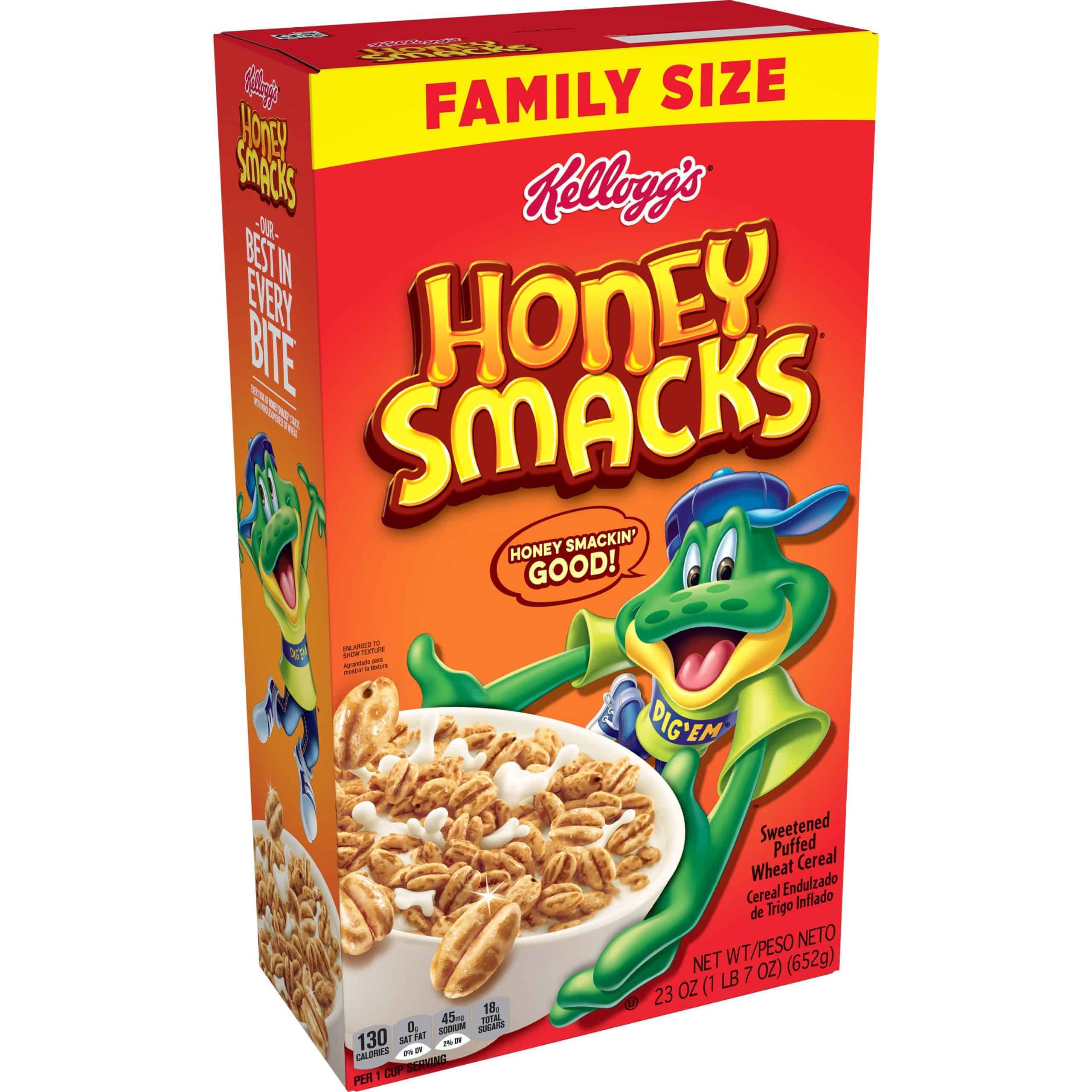 Kellogg's Honey Smacks, Cereal, Original, Family Size, 23 Oz