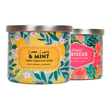 Mainstays 3-wick candles lemon leaves mint and hibiscus 2 pack, 14-Ounce