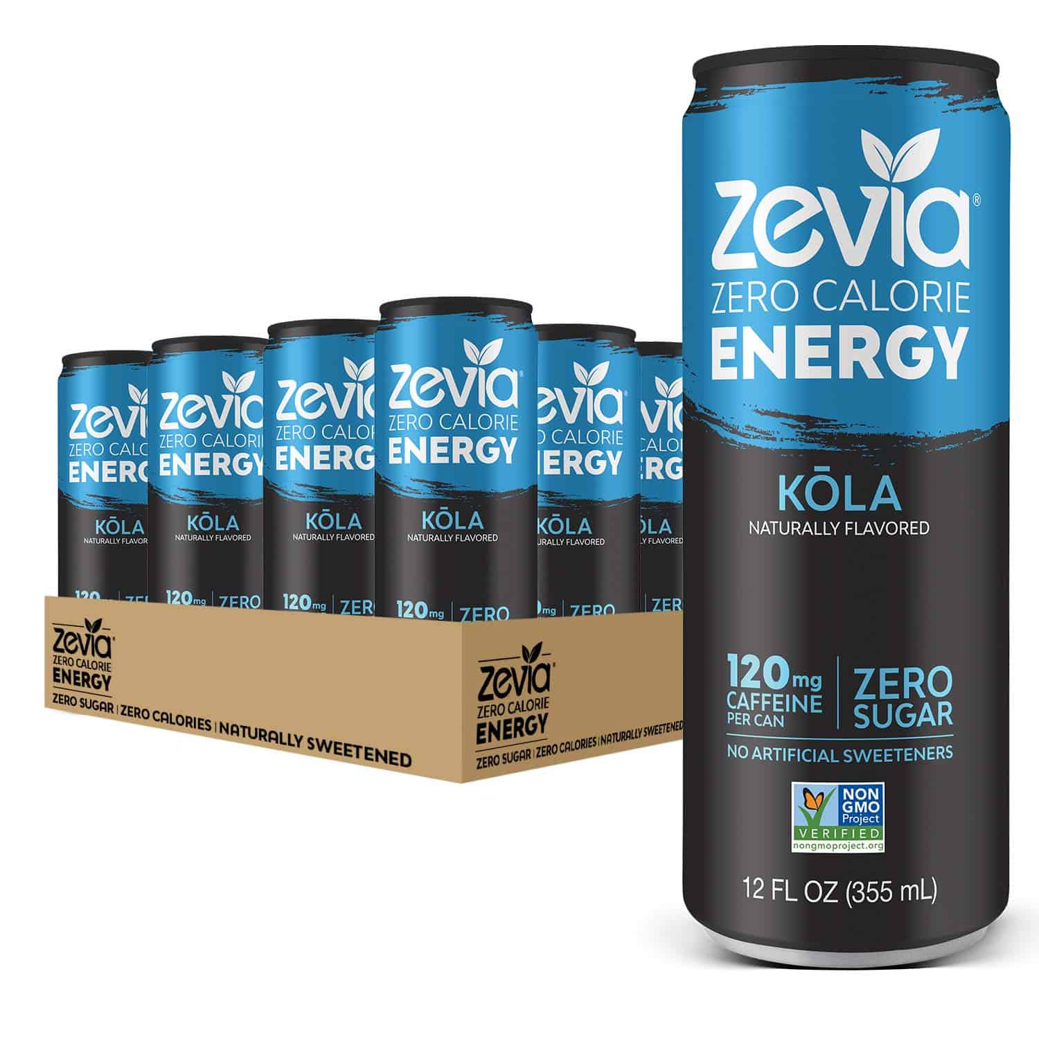 Zevia Zero Calorie Naturally Sweetened Energy Drink, Kōla, (Pack of 12) 12 Oz.
