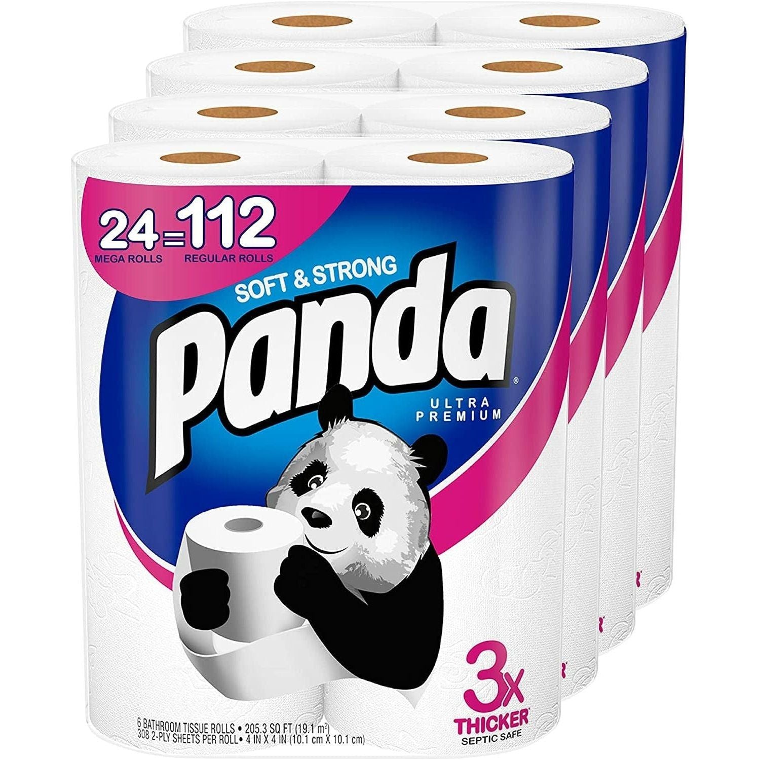 Panda Premium Soft & Strong Toilet Paper | Mega Rolls | Septic-Safe | Eco-Friendly | 24 Rolls