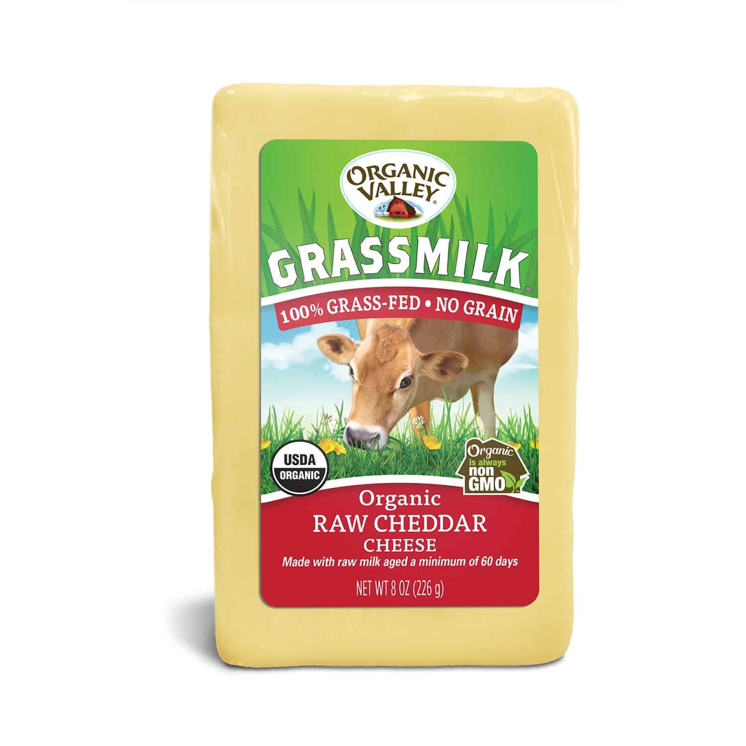 Organic Valley, Organic Grassmilk Raw Cheddar Cheese - 8 oz Block