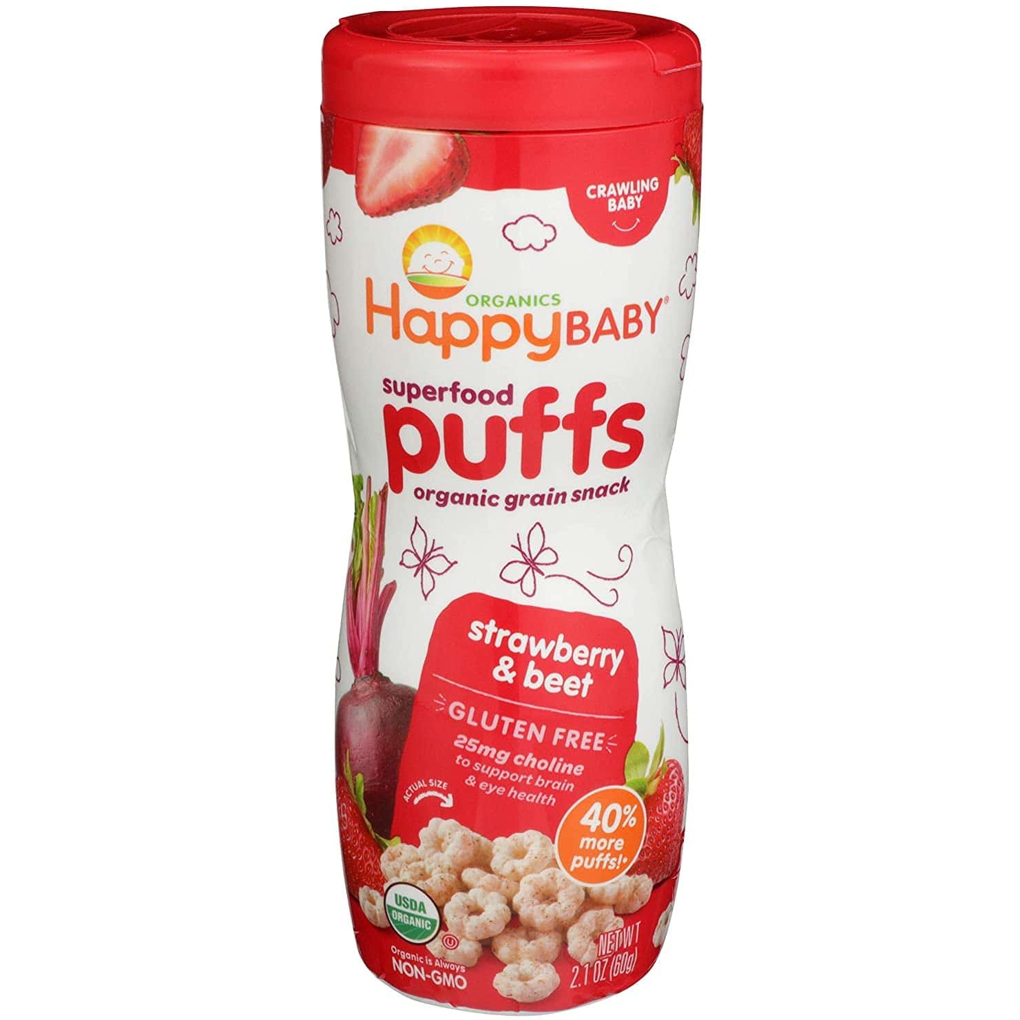 Happy Baby Organic Superfood Puffs Strawberry 2.1 Oz Canister
