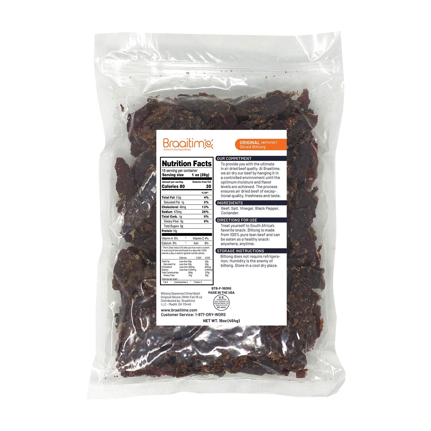 Sliced Beef Biltong with Fat - 16oz