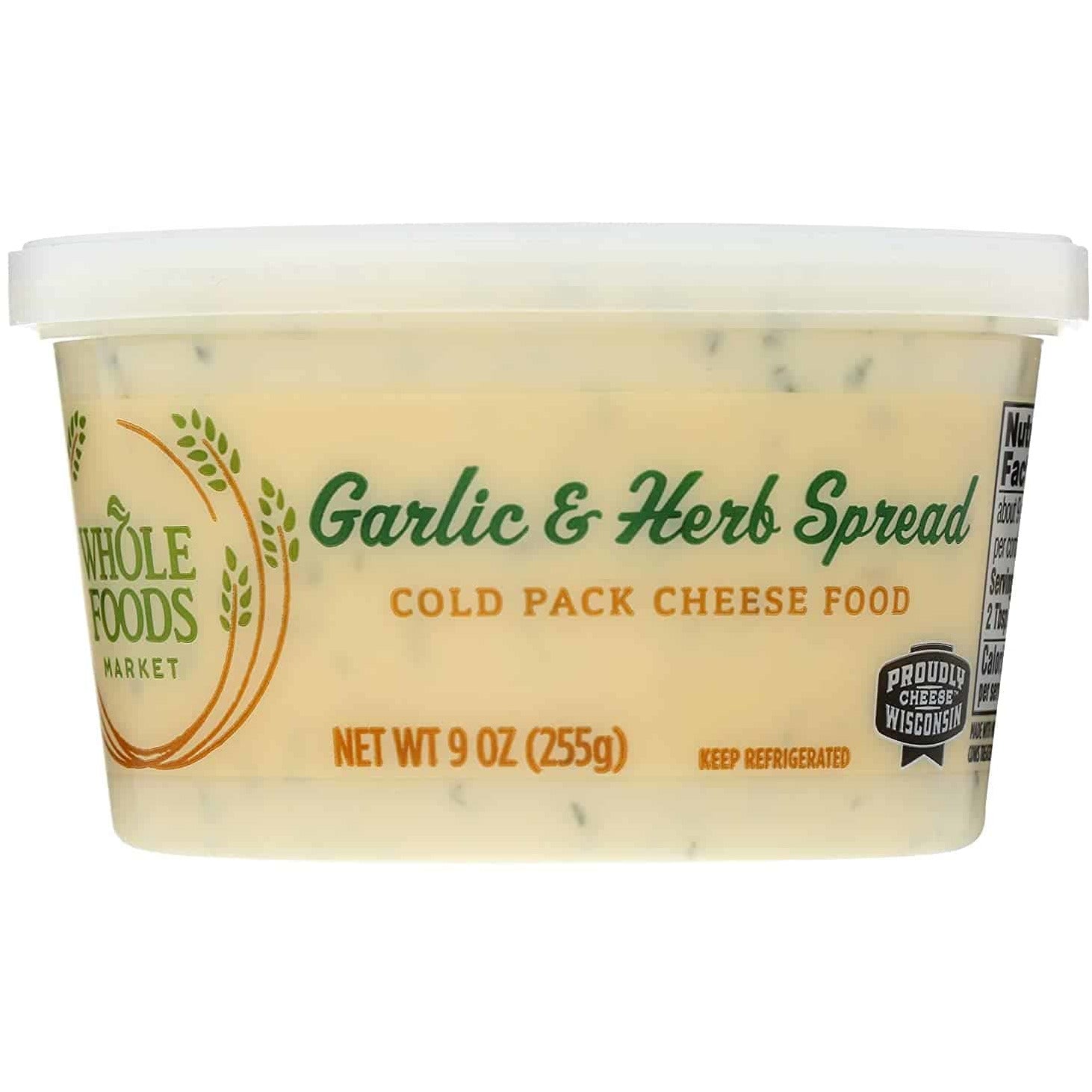 Whole Foods Market, Cheese Spread, Garlic & Herb, 9 Ounce