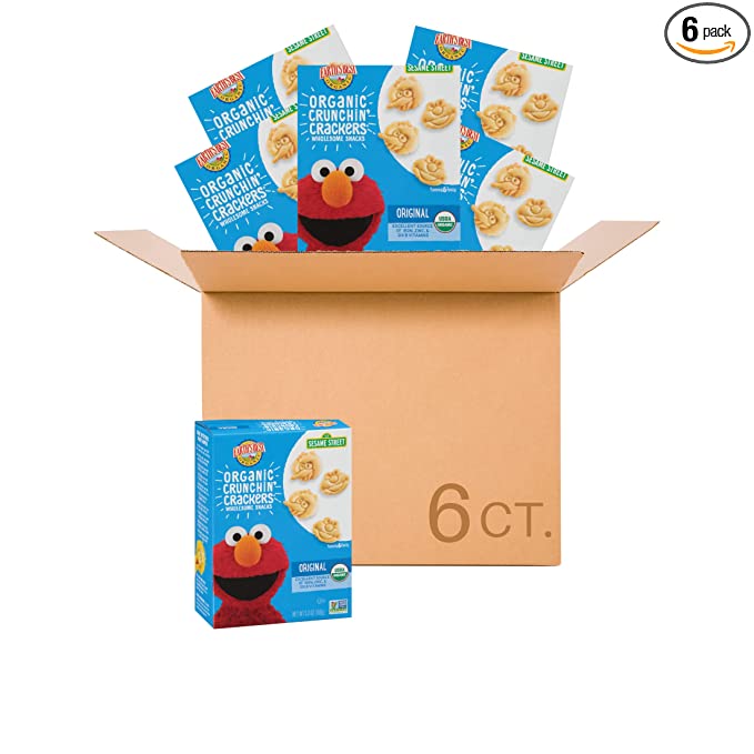 Earth's Best Organic Sesame Street Toddler Crunchin' Crackers, Original, 5.3 oz Box (Pack of 6)