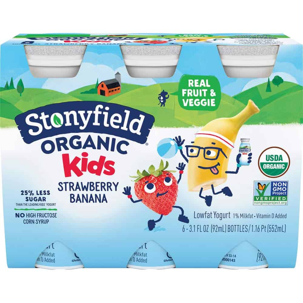 Stonyfield Organic, YoKids Strawbana Low Fat Smoothies, 3.1 oz, 6 Count