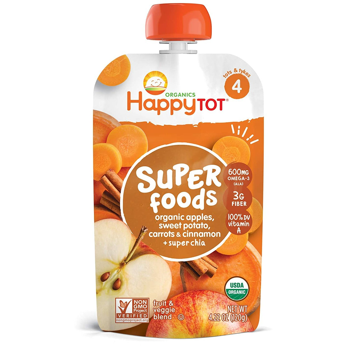 Happy Tots Organics Super Foods, Sweet Potato, Apple, Carrot & Cinnamon, 4.22 Ounce (Pack of 1)