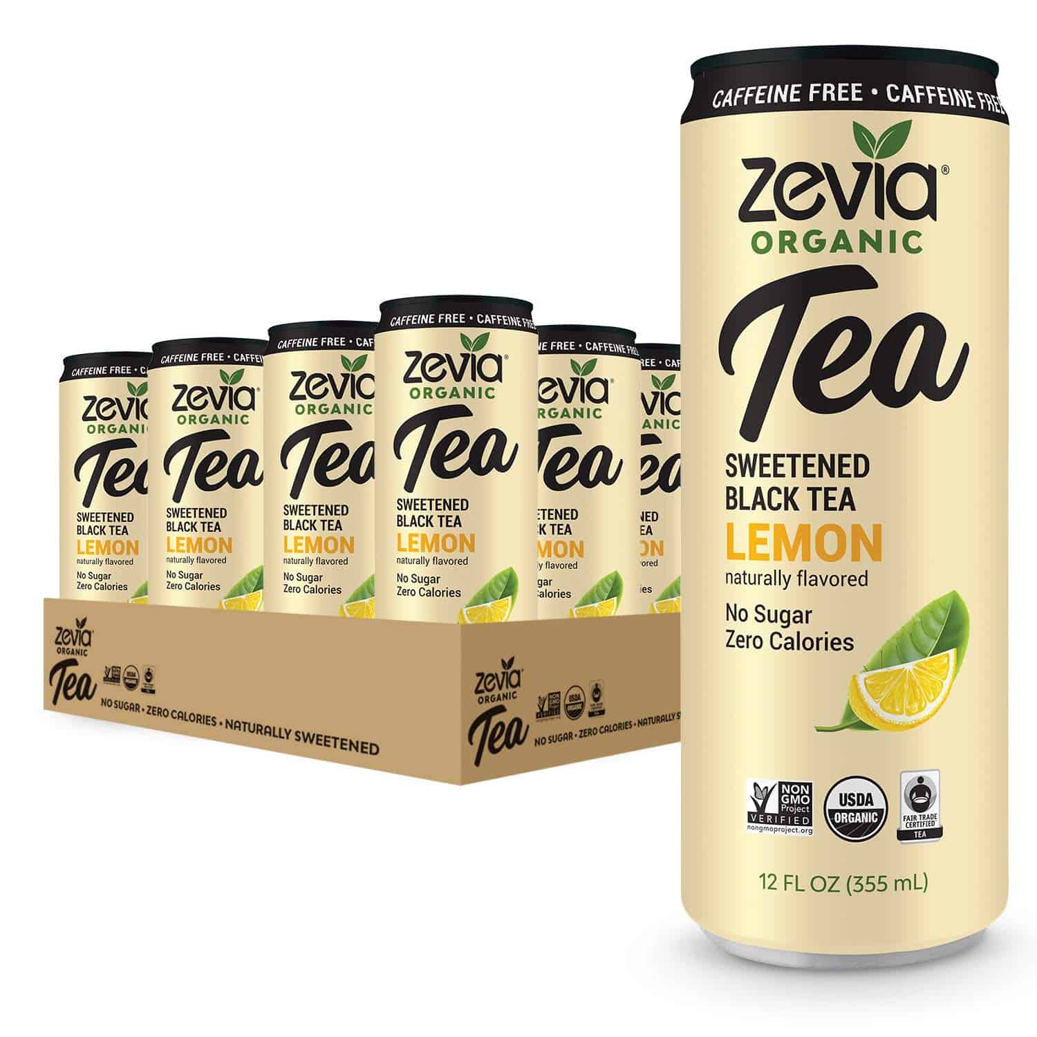 Zevia Caffeine Free Organic Black Tea Lemon, 12 Count
