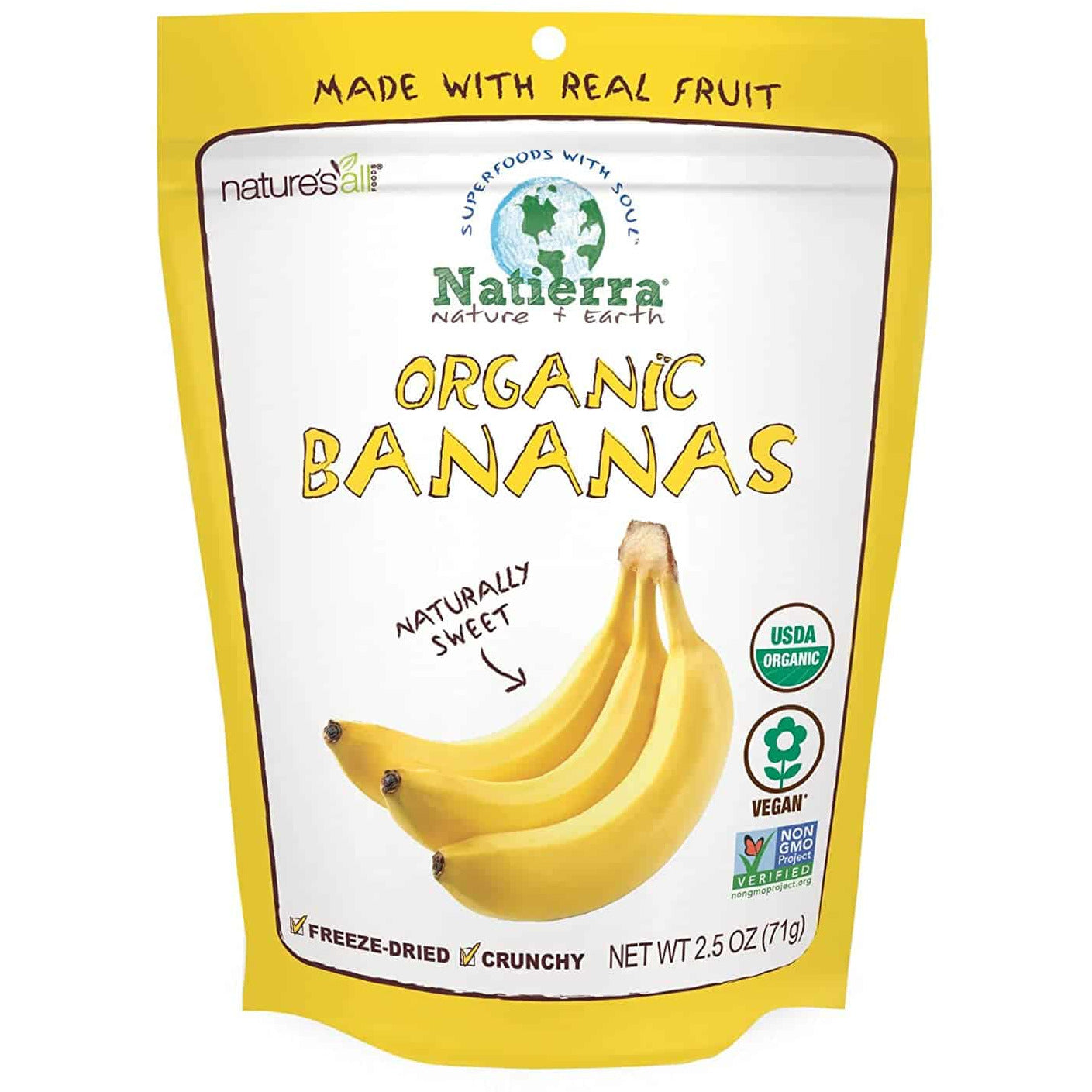 NATIERRA Nature's All Foods Organic Freeze-Dried Bananas | Non-GMO &amp; Vegan | 2.5 Ounce