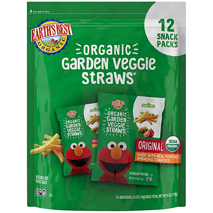 Earth's Best Organic Sesame Street Toddler Snacks, Garden Veggie Straws Multipack, 0.5 Oz (Pack of 12)