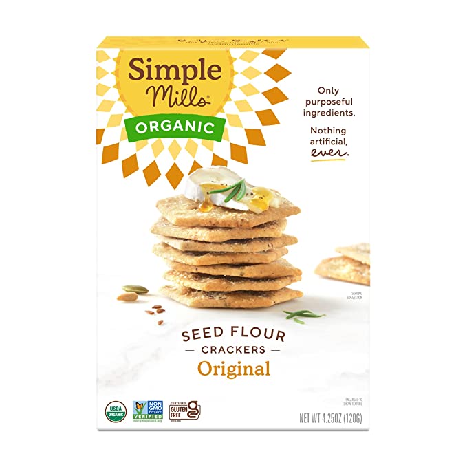 Simple Mills Organic Seed Crackers, Original - Gluten Free, Vegan, Healthy Snacks, Paleo Friendly, 4.25 Ounce (Pack of 1)