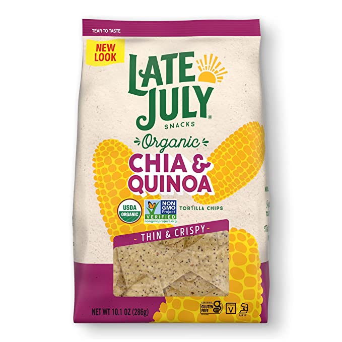 LATE JULY Snacks Chia and Quinoa Thin and Crispy Organic Tortilla Chips, 10.1 oz. Bag
