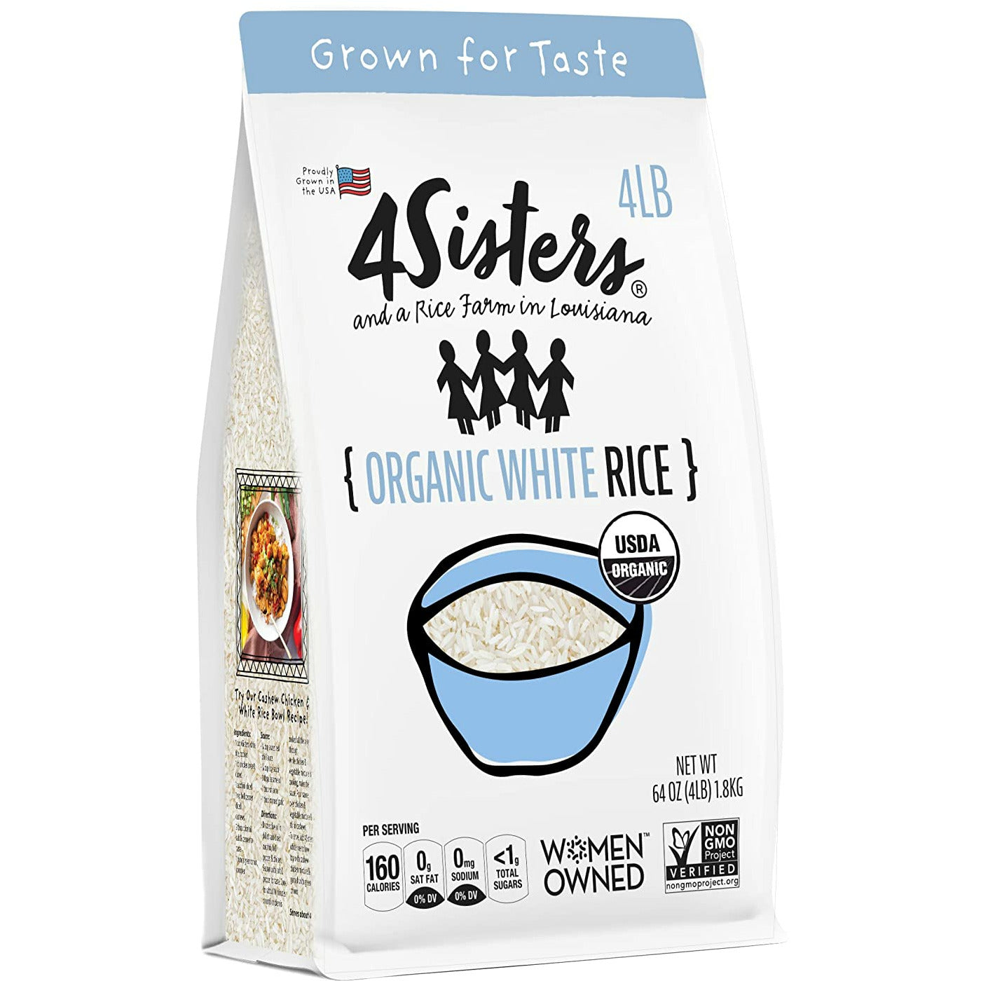4 Sisters Long Grain White Rice - Organic - USA Grown - Sustainably Grown - Farm to Table - Woman Owned - 4 Pound