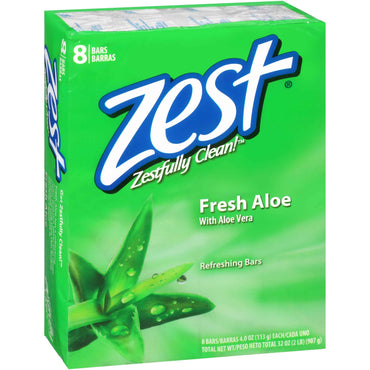 (2 pack) Zest Fresh Aloe Refreshing Bar Soap, 4 oz, 8 count