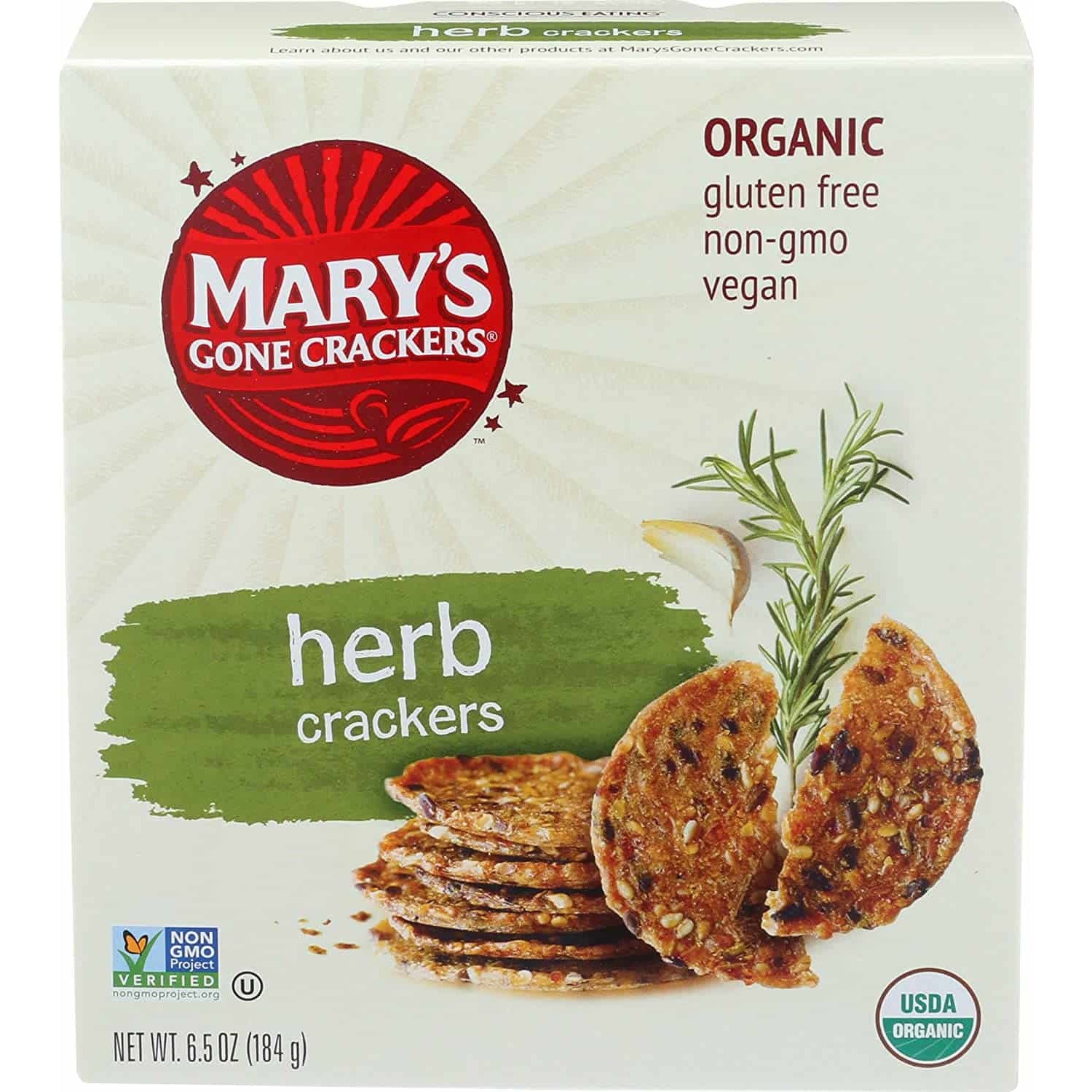 Mary's Gone Crackers, Herb Gluten Free Wheat Free Organic, 6.5 Oz