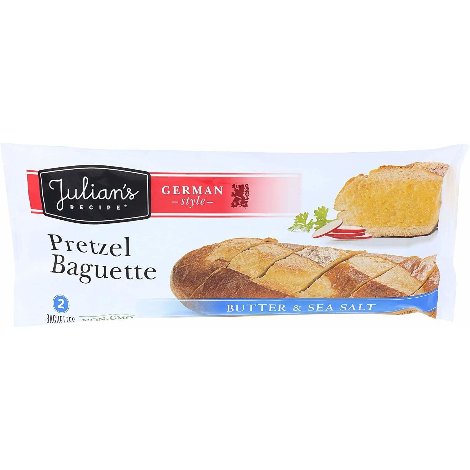 Julians Recipe, Pretzel Baguette Butter And Sea Salt 2 Count