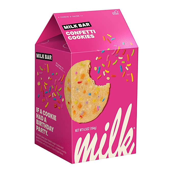 Milk Bar Confetti Cookies by cult favorite New York bakery Milk Bar, soft-baked individually wrapped cookies, no artificial ingredients, 6.5oz carton