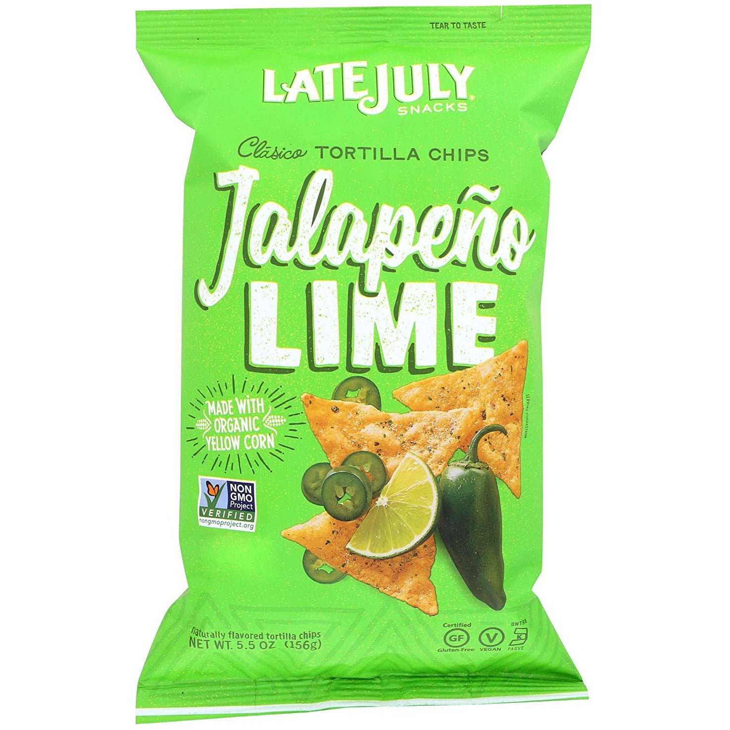 LATE JULY Snacks Clásico Jalapeño Lime Tortilla Chips, 5.5 oz