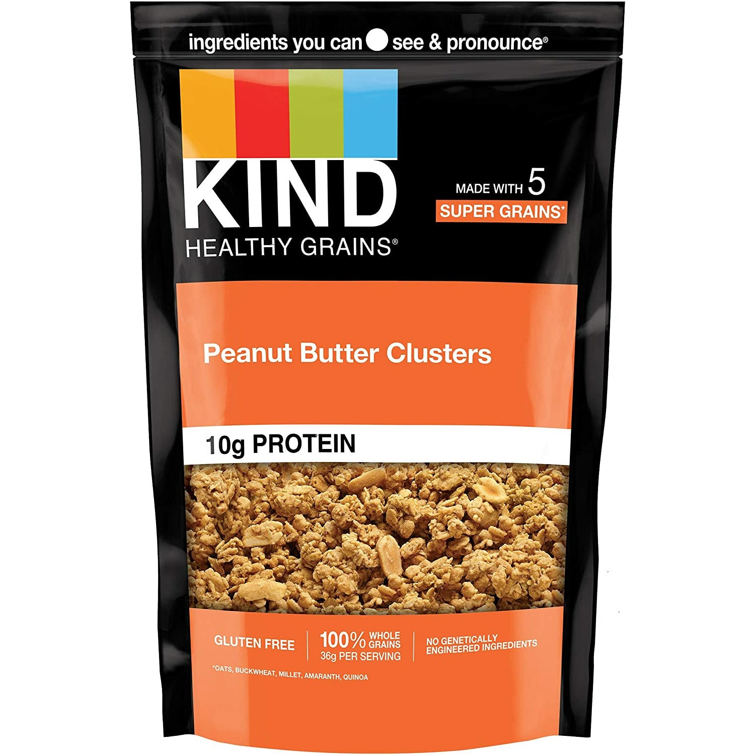 KIND Healthy Grains Clusters, Peanut Butter Whole Grain Granola, 10g Protein, Gluten Free, Non GMO, 11 Ounce