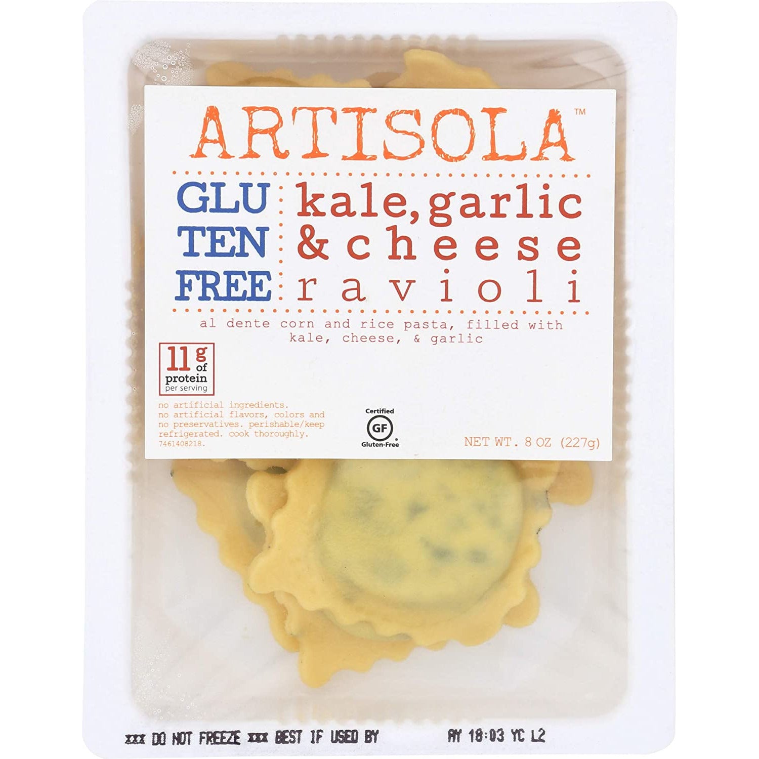 Artisola Pasta, GF Ravioli Garlic  & Cheese, 8 oz