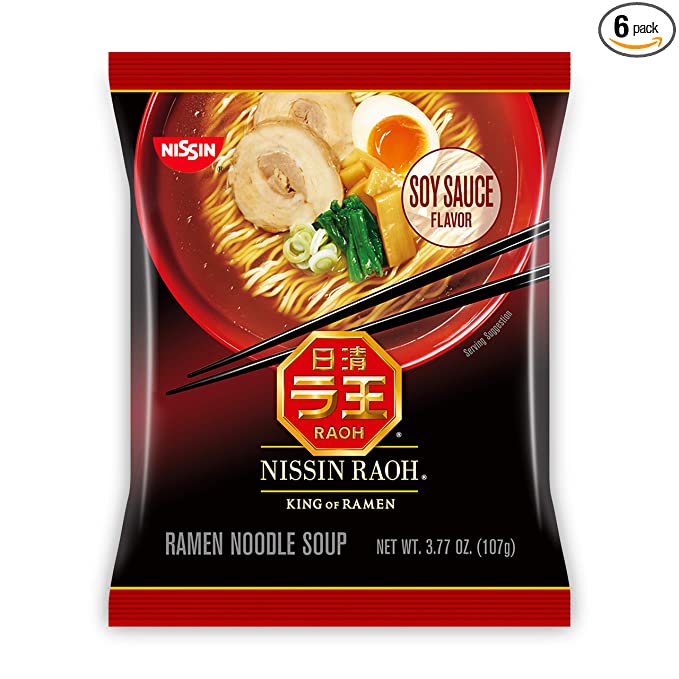 Nissin RAOH Ramen Noodle Soup, Soy Sauce, 3.77 Ounce (Pack of 6)
