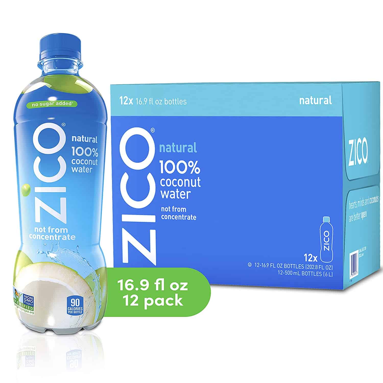 ZICO Natural 100% Coconut Water Drink, 16.9 fl oz, 12 Pack