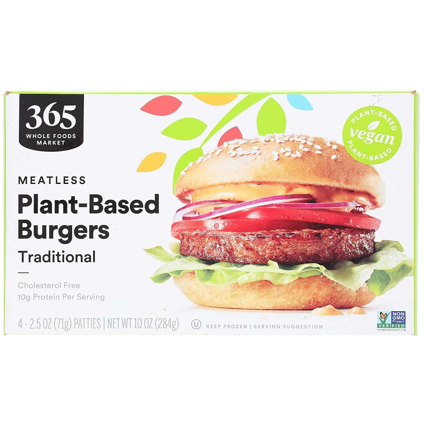 Frozen Meatless Plant-Based Burgers, Traditional (4 - 2.5 oz Patties), 10 Ounce