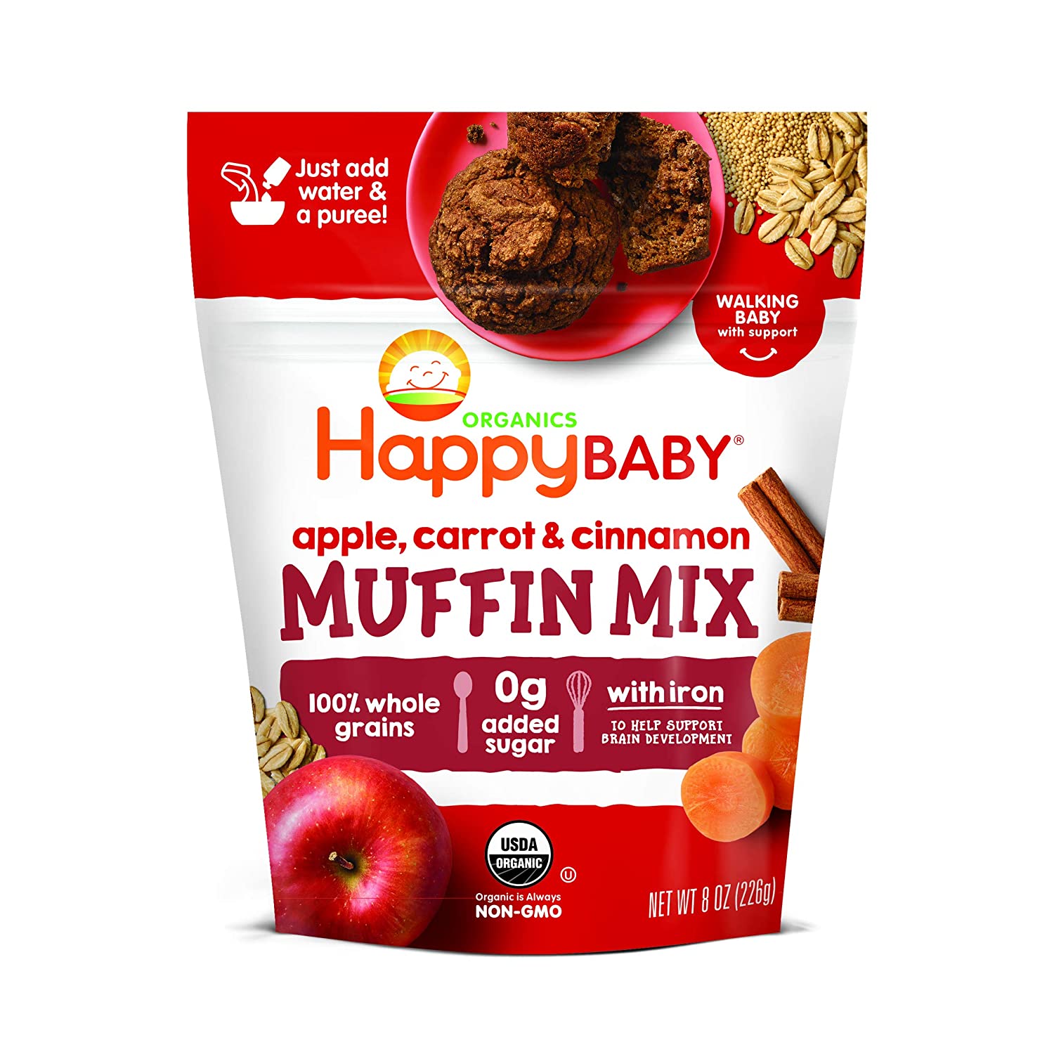 Happy Baby Organics Muffin Mix, Apple Carrot & Cinnamon, 8 Ounce Pouch (Pack of 1)
