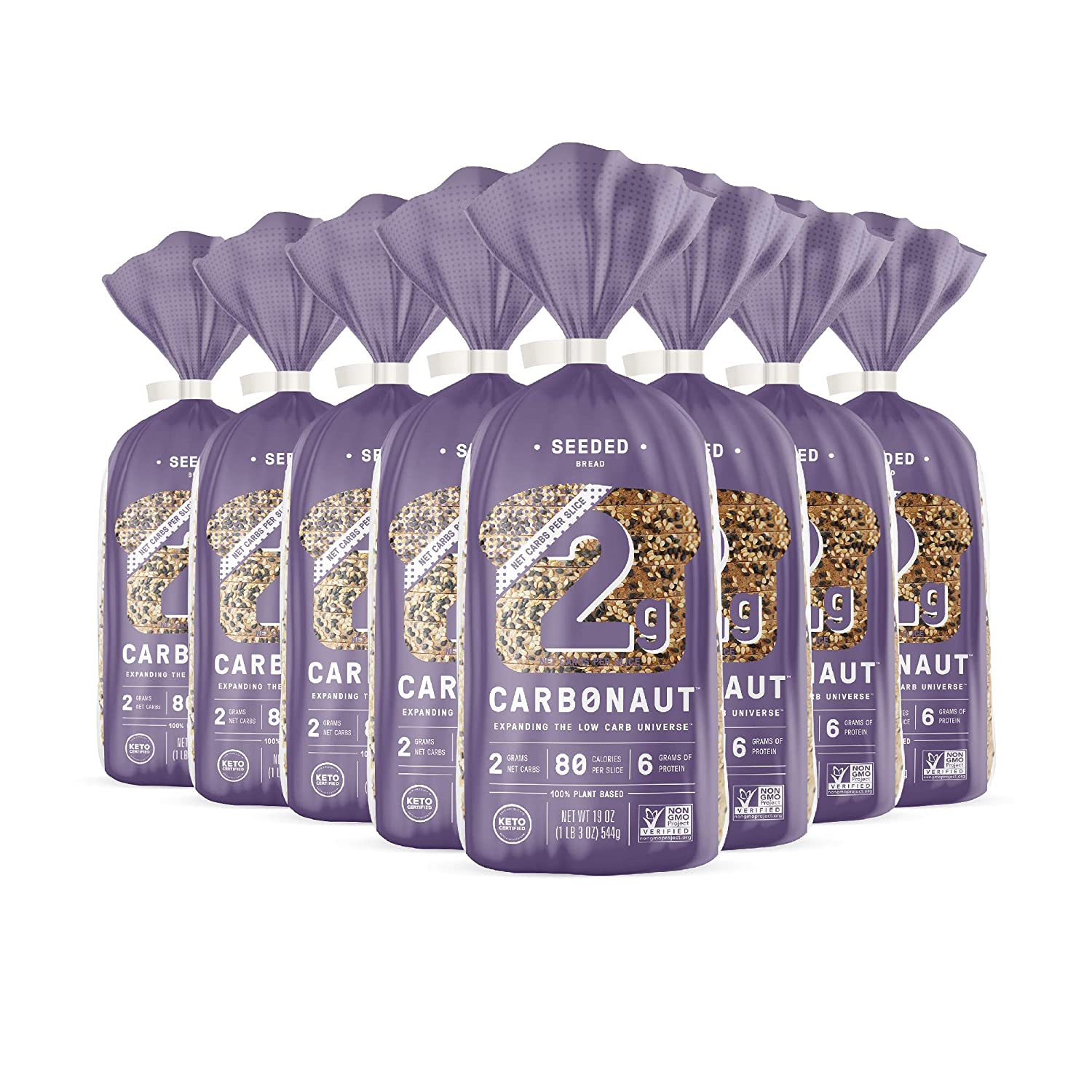 Carbonaut Low Carb Seeded Bread, Non-GMO, Vegan, Sugar Free, Keto Bread (8 pack)