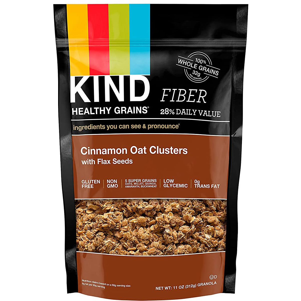KIND Healthy Grains Clusters, Cinnamon Oat Clusters with Flax Seeds, Gluten Free, Non GMO, 11 Ounce Bag