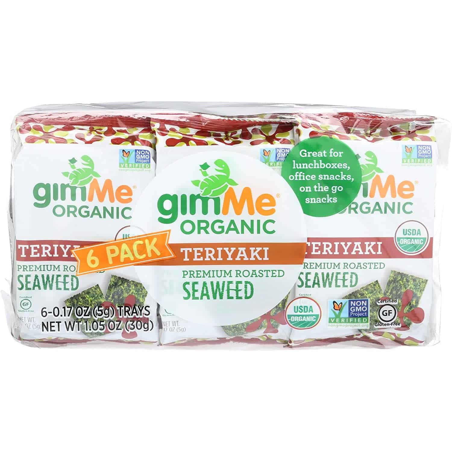 Gimme, Seaweed Snack Pack Teriyaki Cello Organic 6 Count, 0.17 Ounce