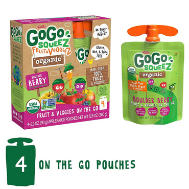 GoGo squeeZ Organic fruit & veggieZ, (4 Pouches)