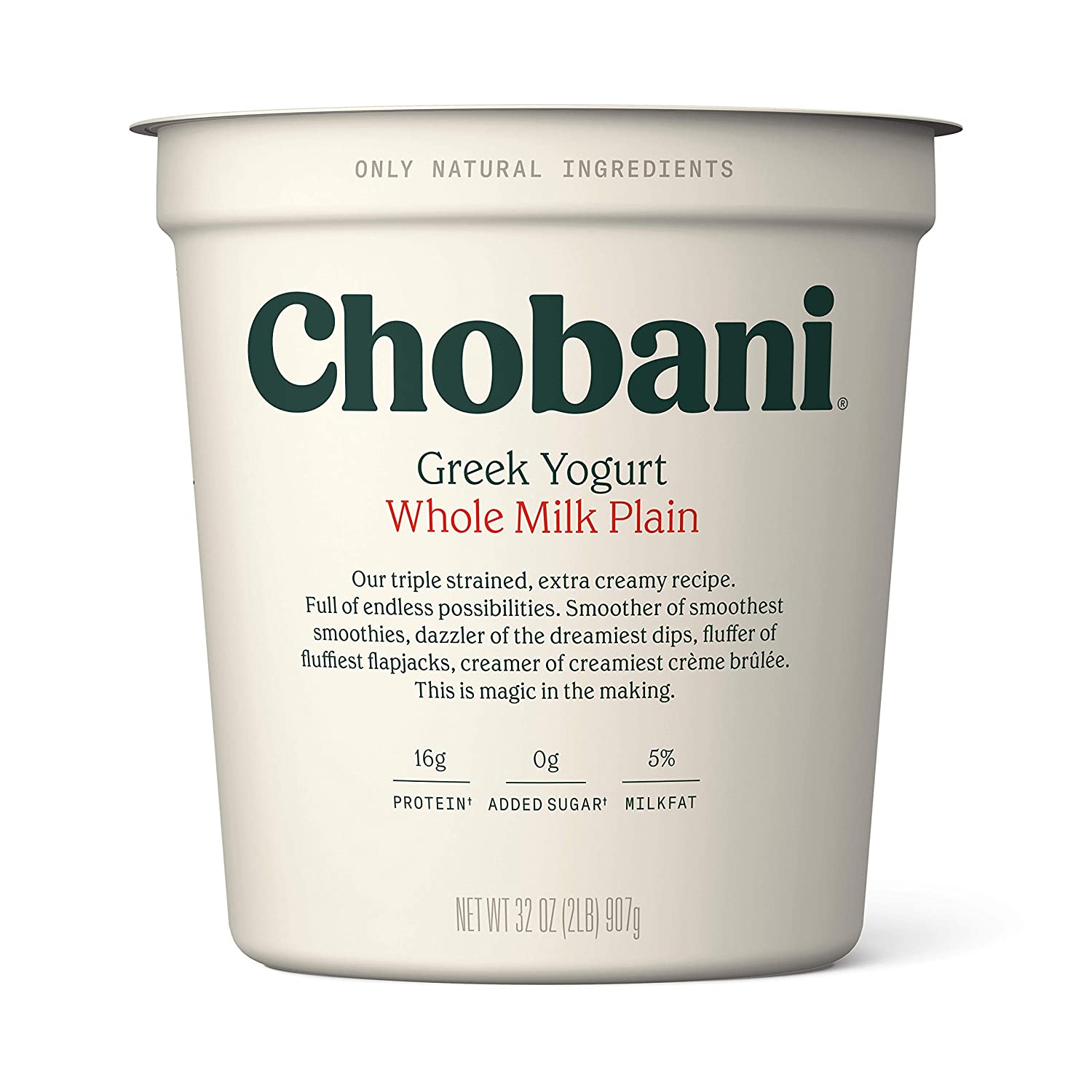 Chobani Whole Milk Greek Yogurt, Plain 32oz