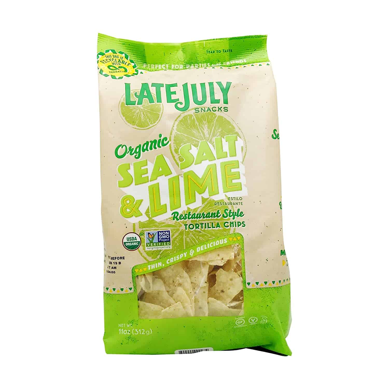 LATE JULY Snacks Restaurant Style Sea Salt & Lime Tortilla Chips, 10 oz. Bag