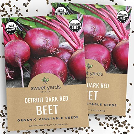 Organic Beet Seeds ‘Detroit Dark Red’ – Two Seed Packets! – Over 250 Heirloom USDA Organic Non-GMO Seeds – Sweet Yards Seed Co.