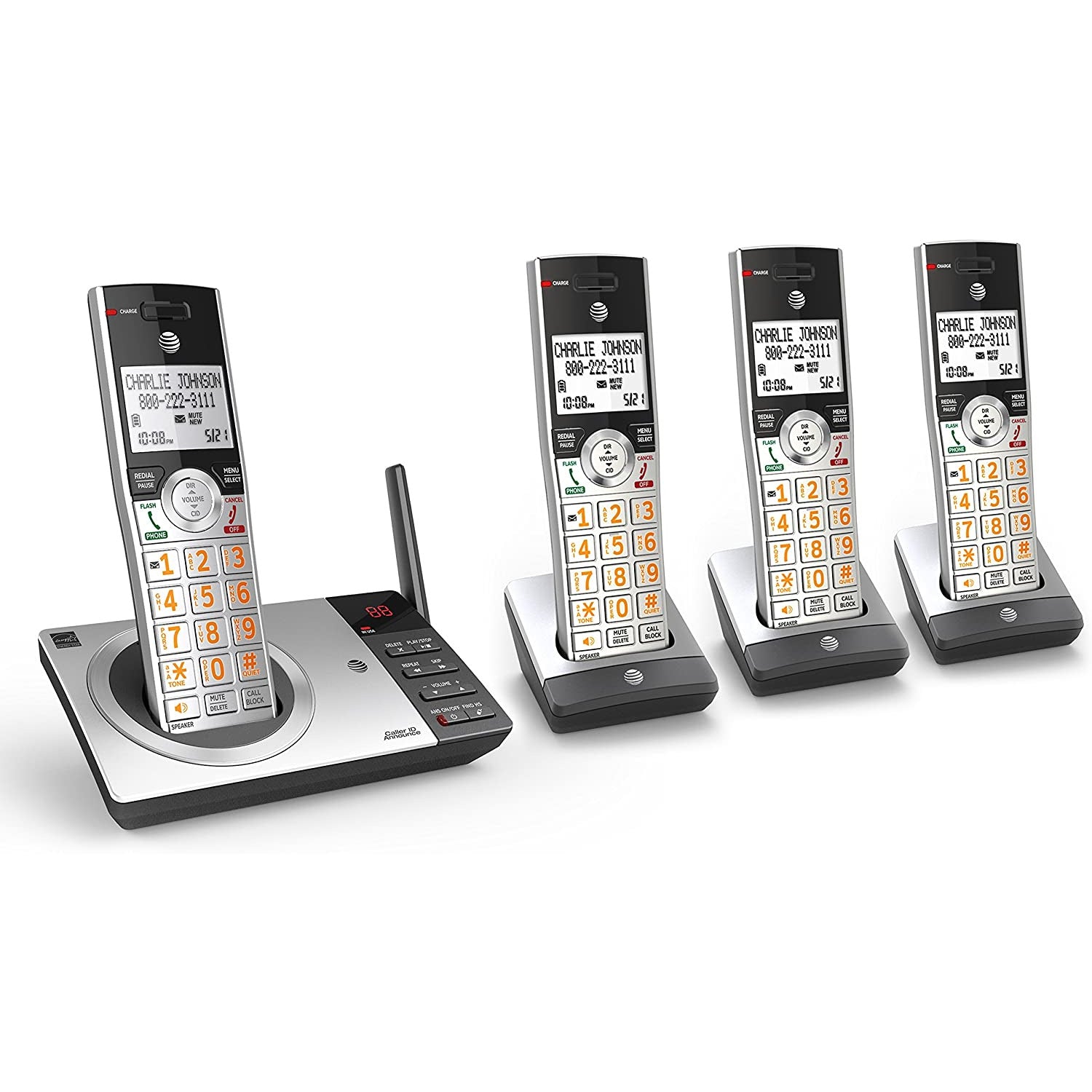 AT&T DECT 6.0 Expandable Cordless Phone Silver/Black, 4 Handsets