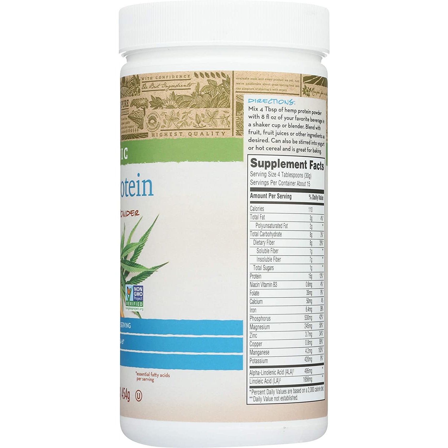 Organic Hemp Protein Powder, Unflavored, 16 oz