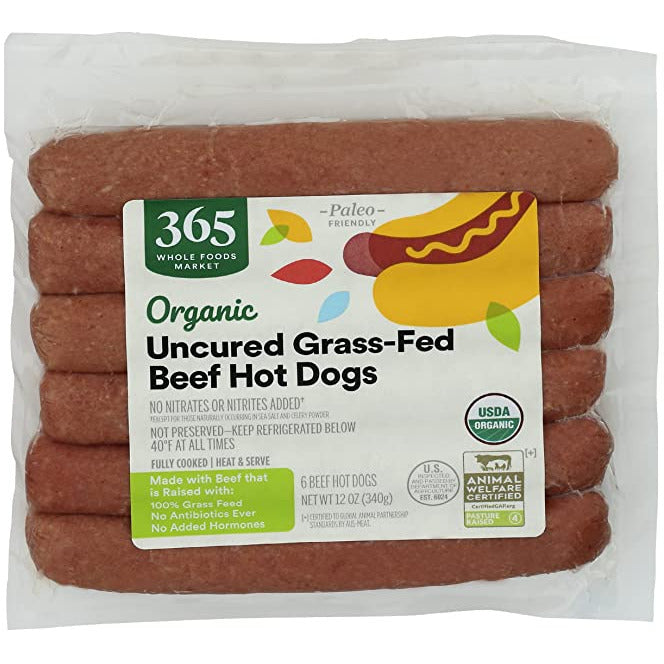 Oasis Fresh 365 by Whole Foods Market, Beef Hot Dog Uncured Grass Fed Organic Step 4, 12 Ounce