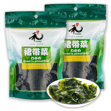 YUHO First-grade Wakame Raw Material, Hand-Harvested, Sun Dried Seaweed, Soft Texture, Mild Taste, Haccp 2.12 oz Pack of 2