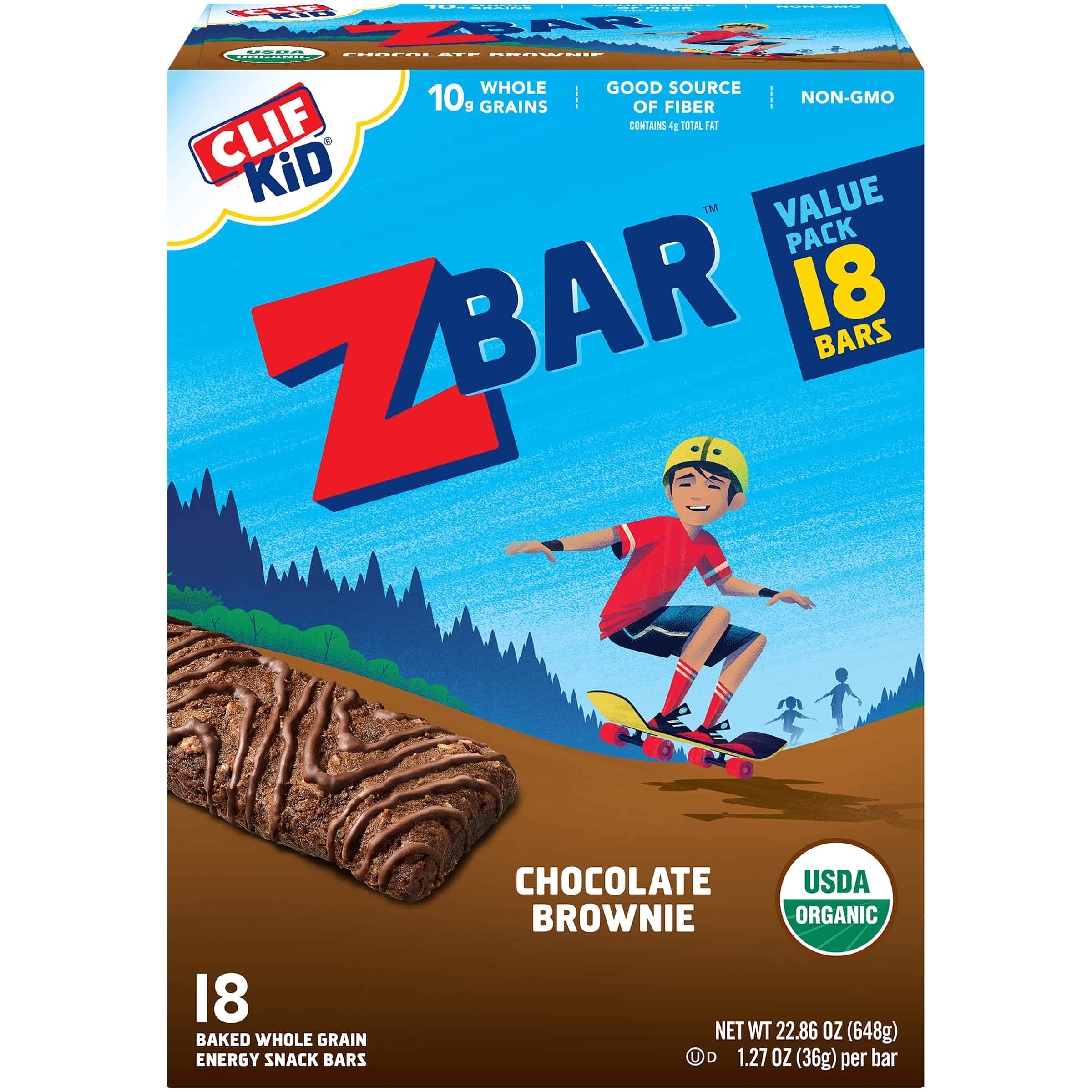 CLIF Kid Zbar Organic Granola Bars, Kids Snacks, Chocolate Brownie, 18 Ct, 1.27 oz