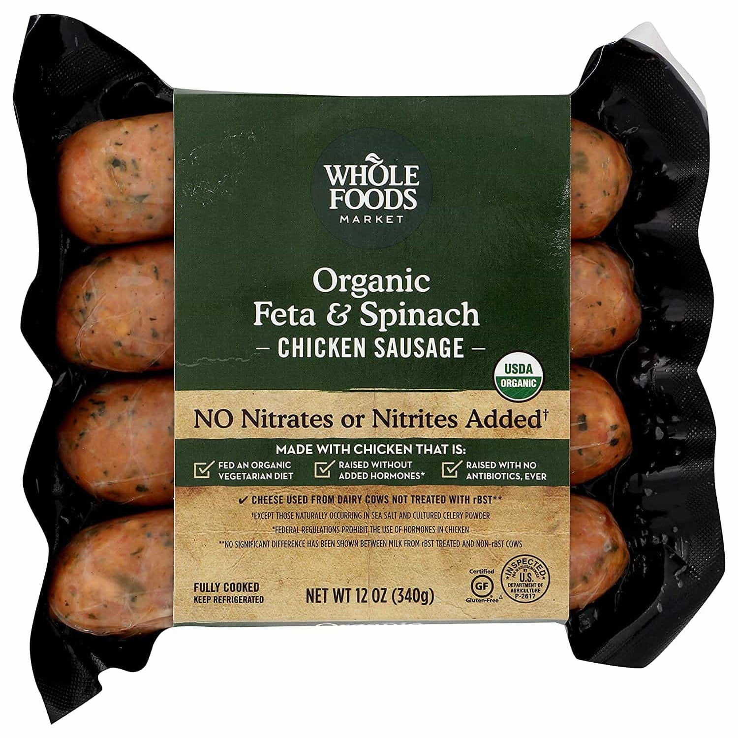 Whole Foods Market, Organic Chicken Sausage, Feta &amp; Spinach, 12oz